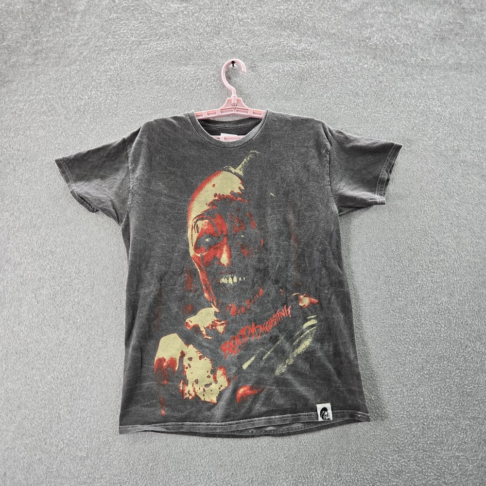 Terrifier Men Shirt M Gray Graphic Horror Clown Band Tee Grunge Short Sleeve